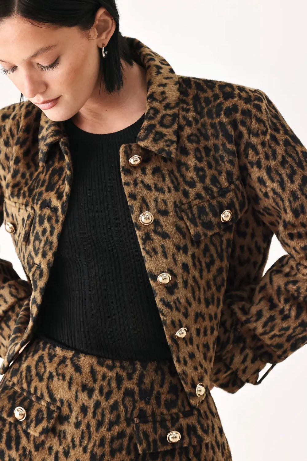 HERITAGE EDGE BROWN/BLACK WOOL-BLEND CROPPED JACKET