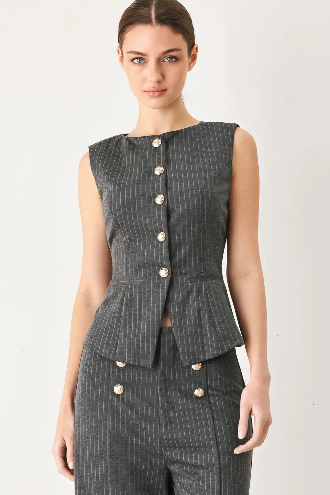 MODERN PINSTRIPE WOVEN VEST - TOPS