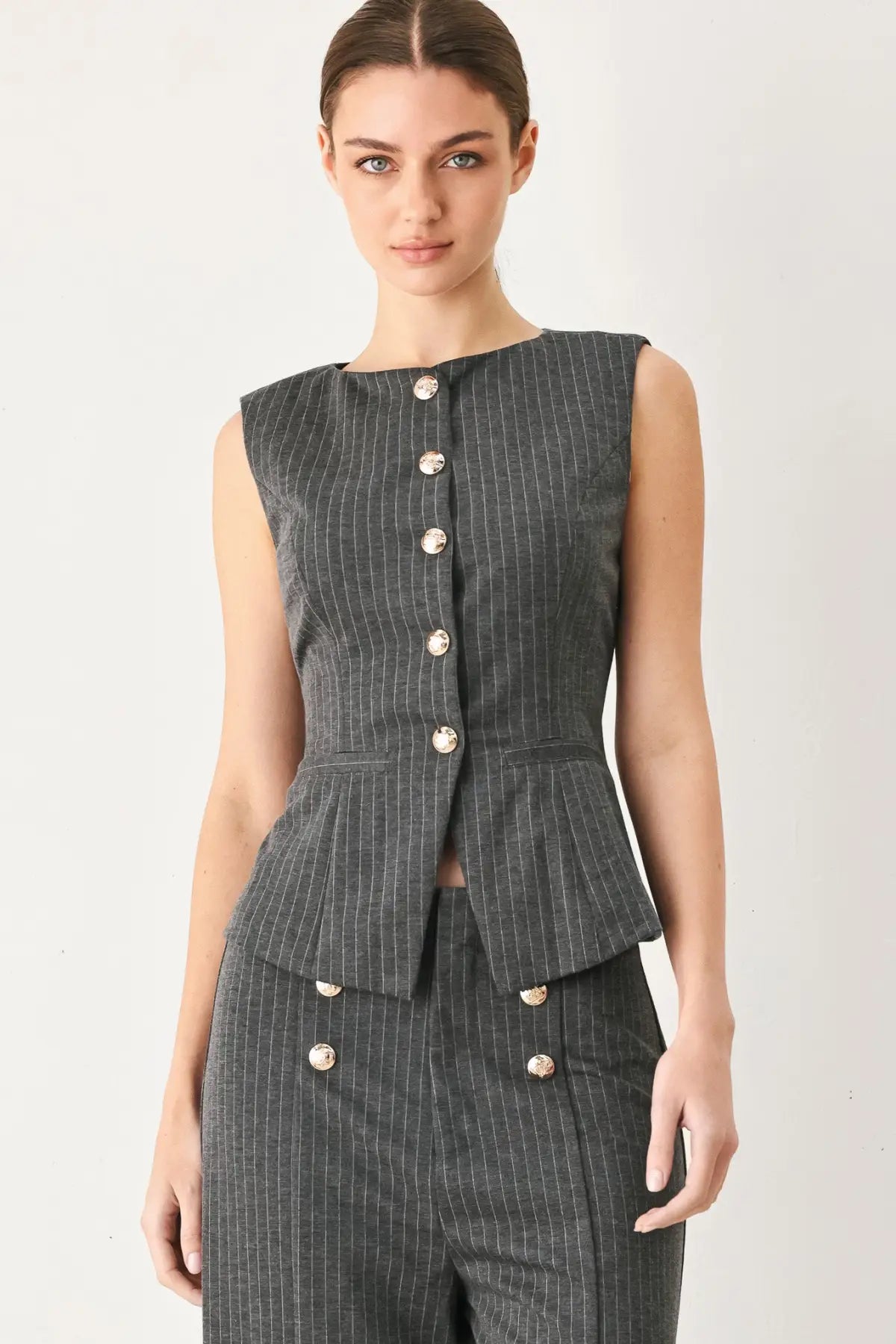MODERN PINSTRIPE WOVEN VEST - TOPS
