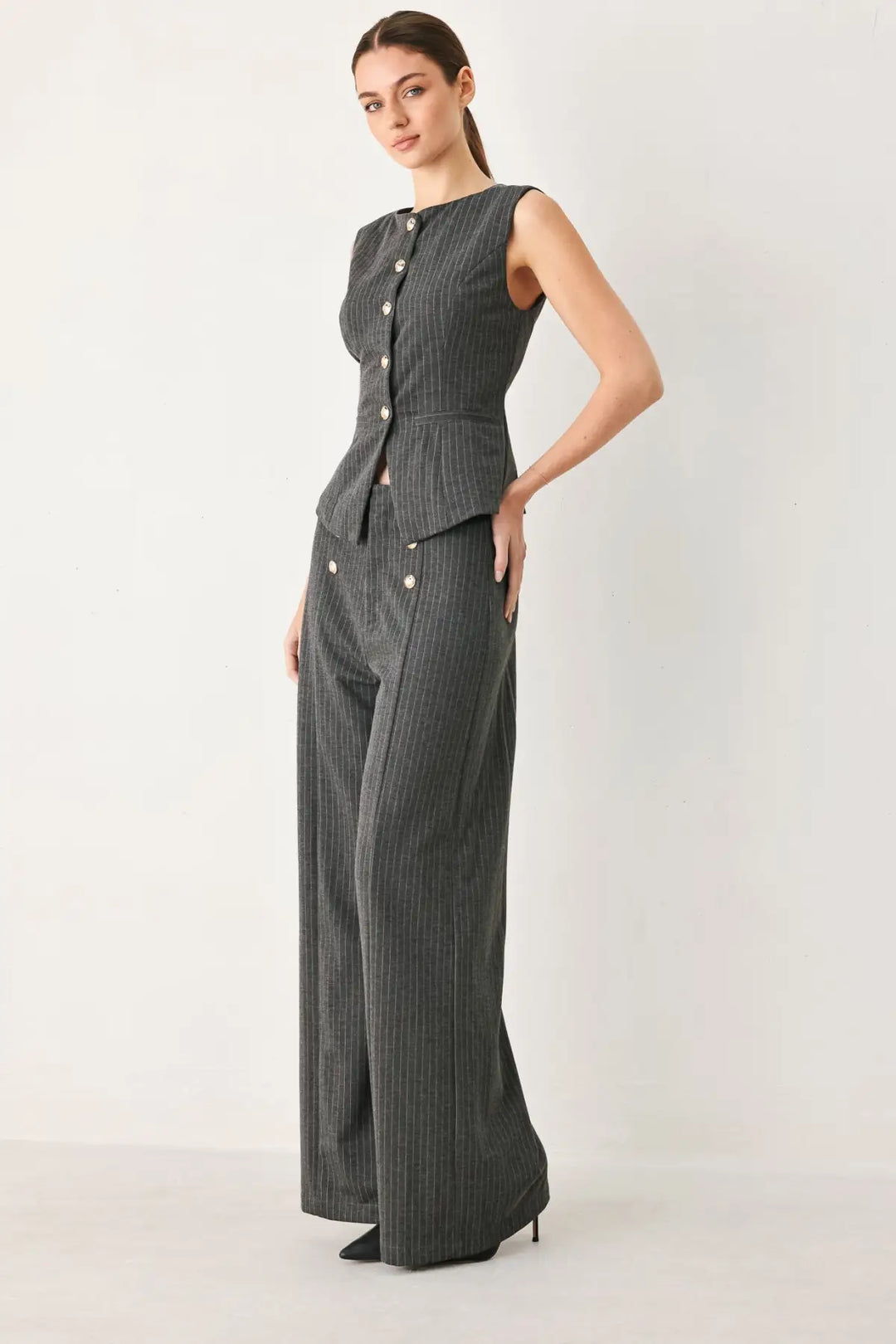 MODERN PINSTRIPE WOVEN VEST - TOPS
