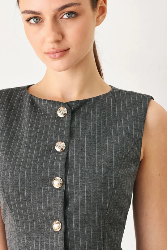 MODERN PINSTRIPE WOVEN VEST - TOPS