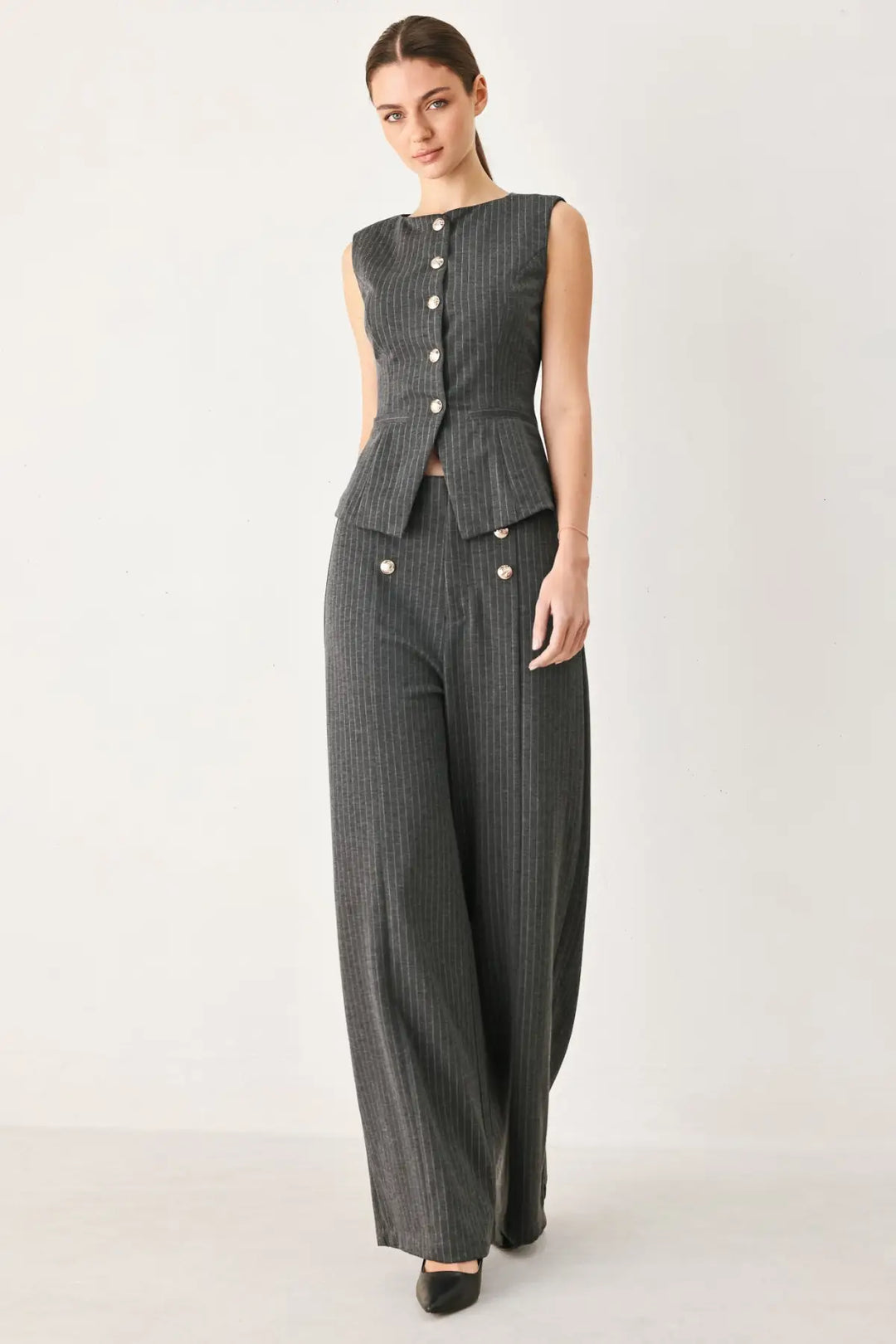 MODERN PINSTRIPE WOVEN VEST - TOPS