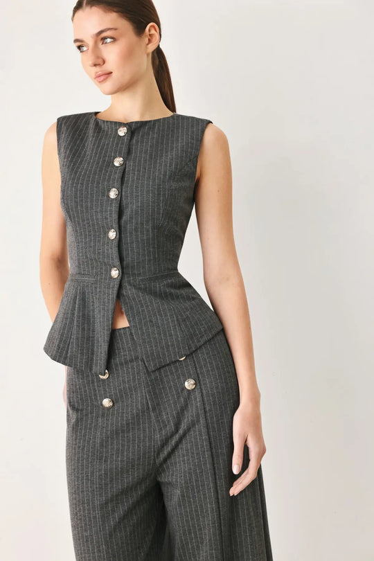 MODERN PINSTRIPE WOVEN VEST - TOPS