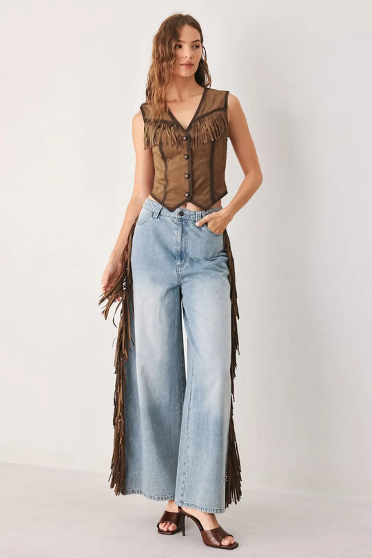 NASHVILLE SIDE FAUX SUEDE VEST - TOPS