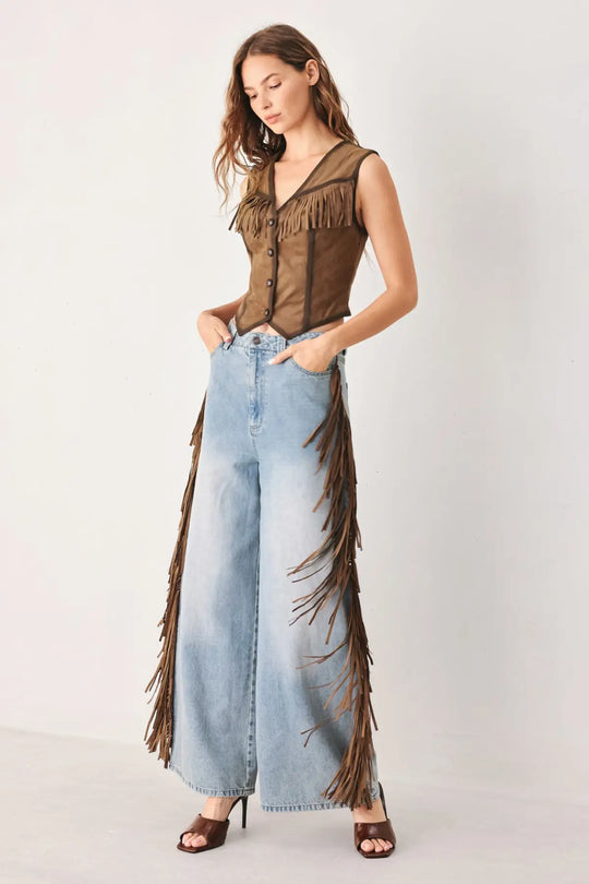 NASHVILLE SIDE FAUX SUEDE VEST - TOPS