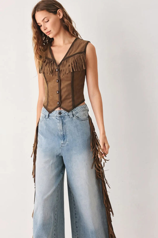 NASHVILLE SIDE FAUX SUEDE VEST - TOPS