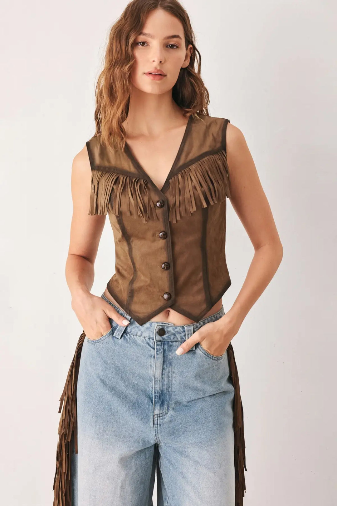 NASHVILLE SIDE FAUX SUEDE VEST - TOPS