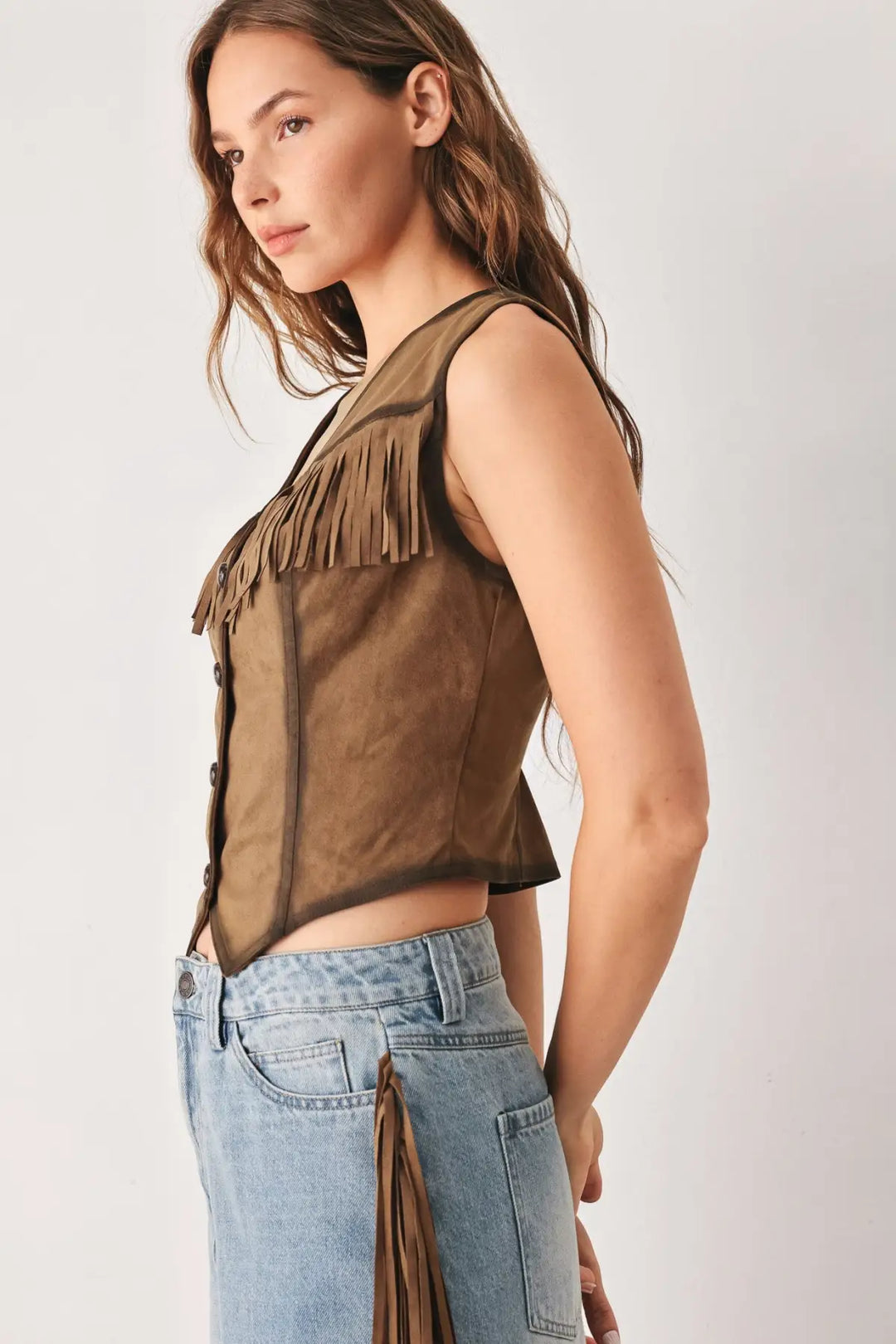 NASHVILLE SIDE FAUX SUEDE VEST - TOPS