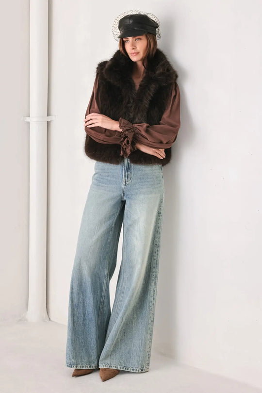 COCOA PLUSH CHOCOLATE BROWN FAUX FUR VEST