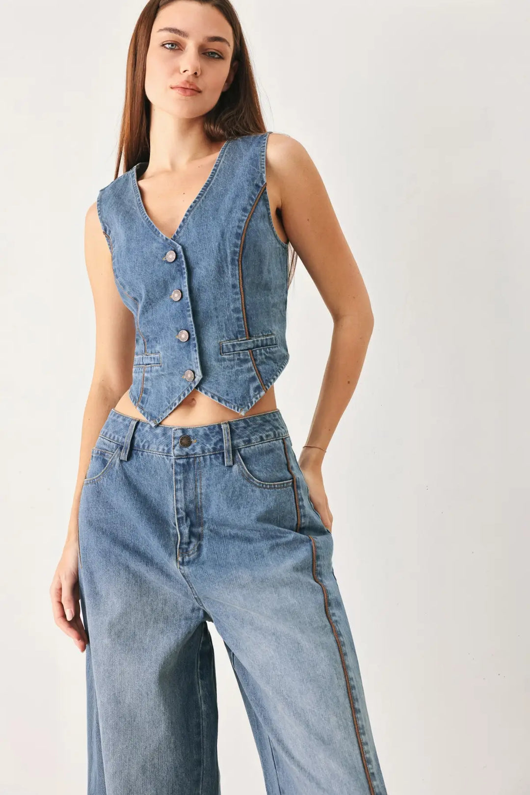 WESTERN MUSE DENIM VEST - TOPS