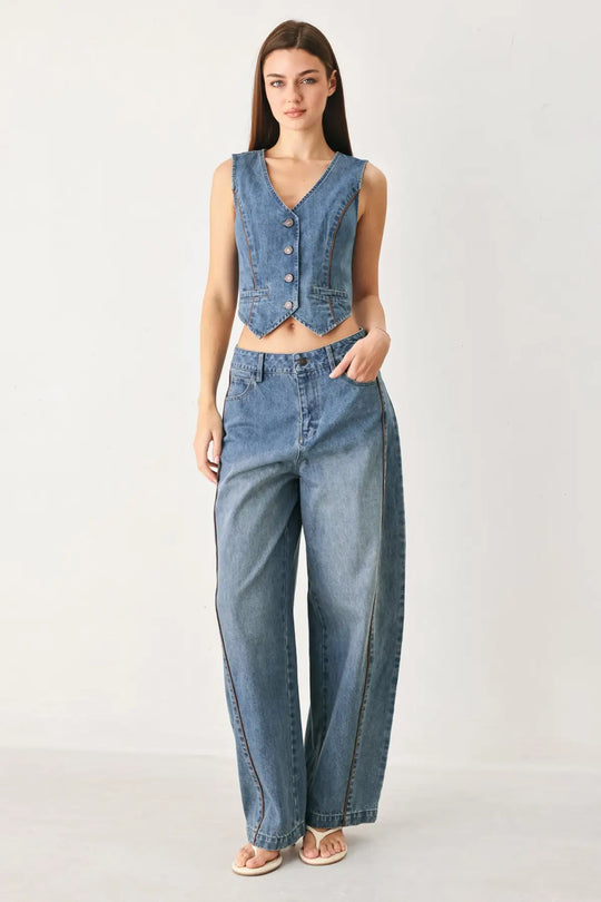 WESTERN MUSE DENIM VEST - TOPS