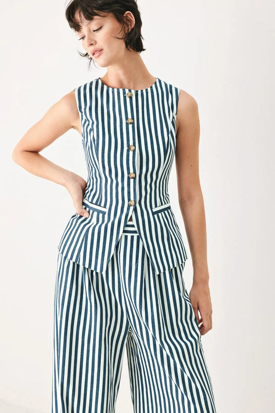 PORTSIDE STRIPE WOVEN VEST - TOPS