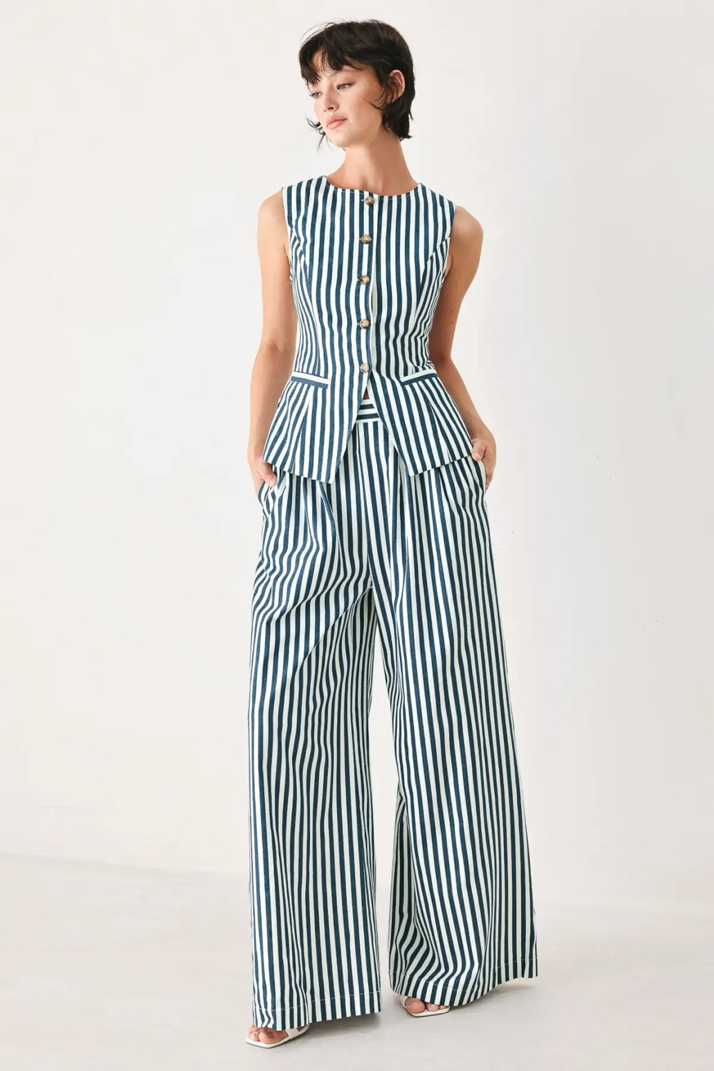 PORTSIDE STRIPE WOVEN VEST - TOPS