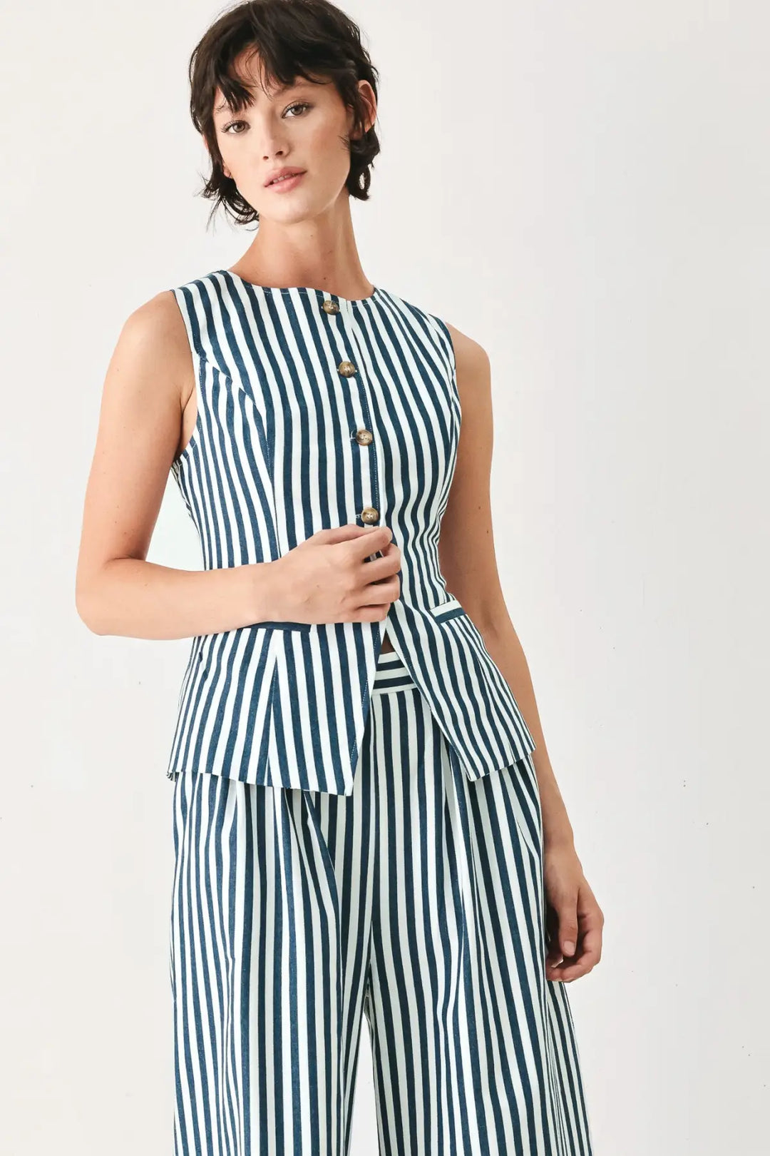 PORTSIDE STRIPE WOVEN VEST - TOPS