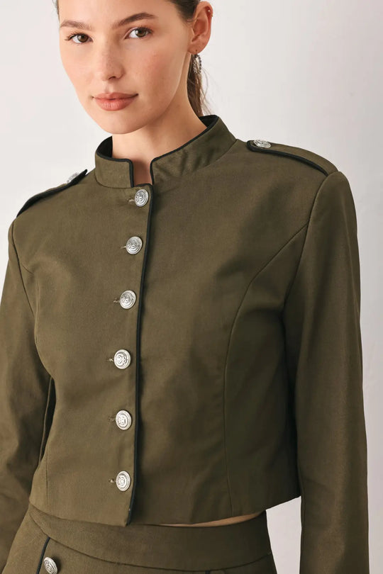 OLIVE CADET WOVEN CROP JACKET