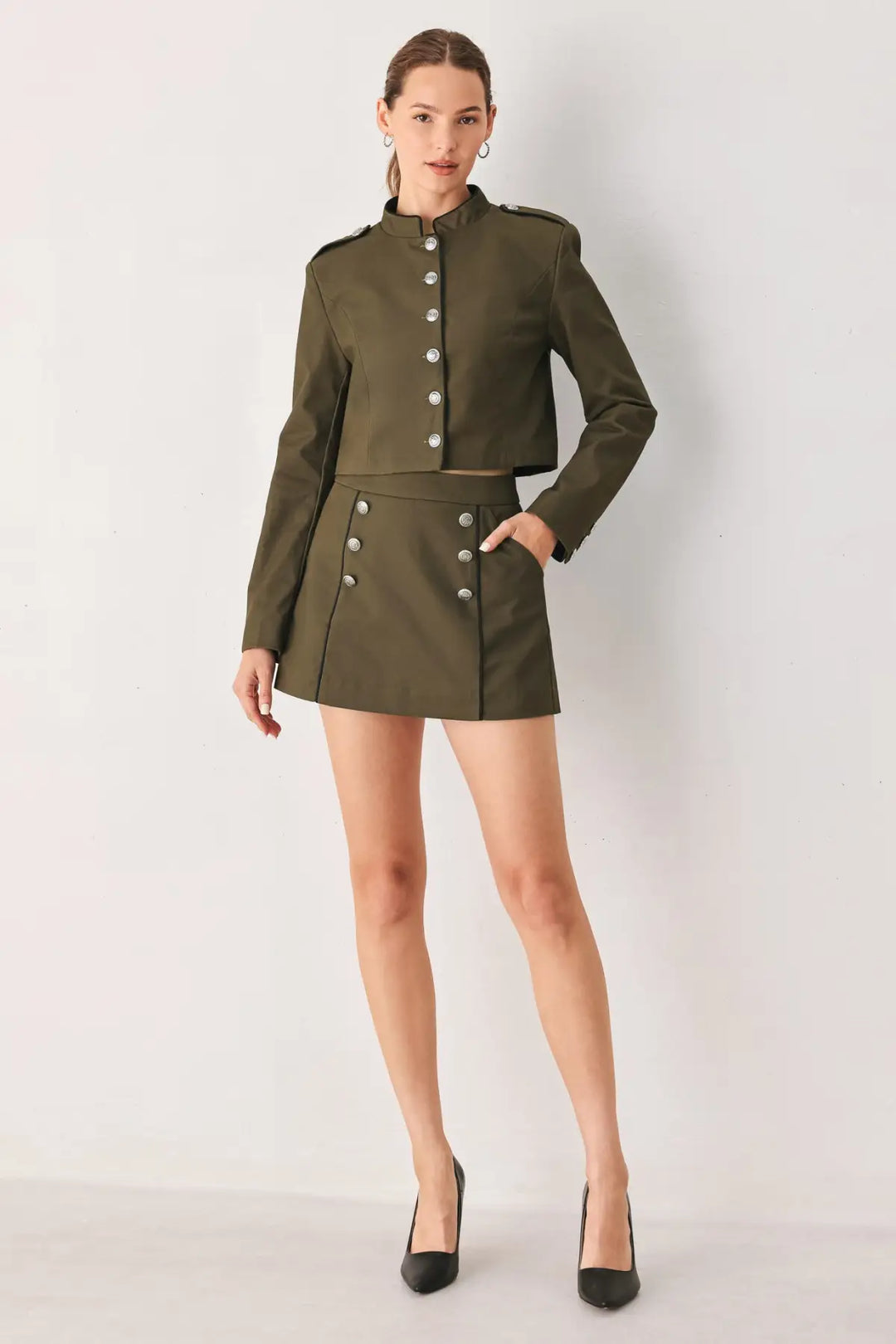 OLIVE CADET WOVEN CROP JACKET