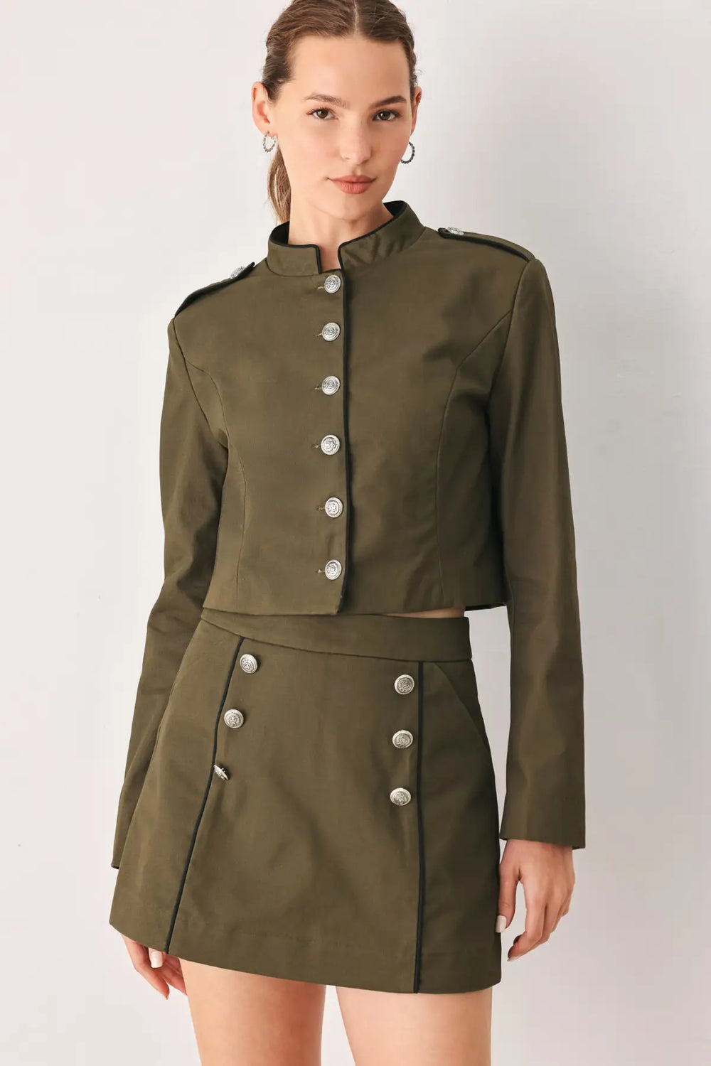 OLIVE CADET WOVEN CROP JACKET