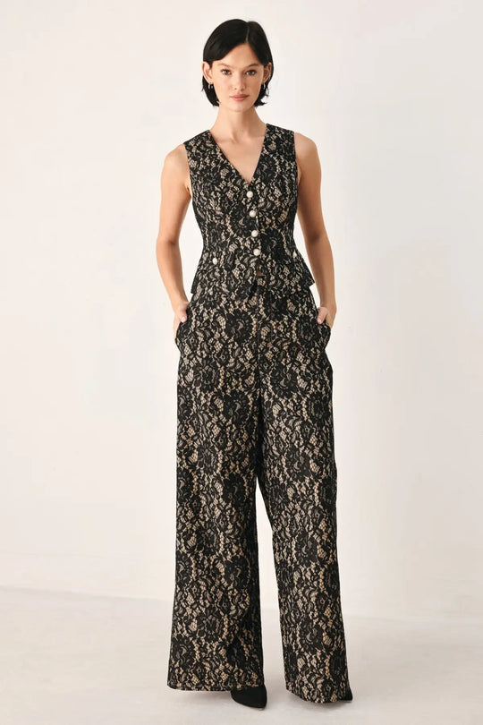 LACE THEORY BLACK/CAMEL WOVEN VEST