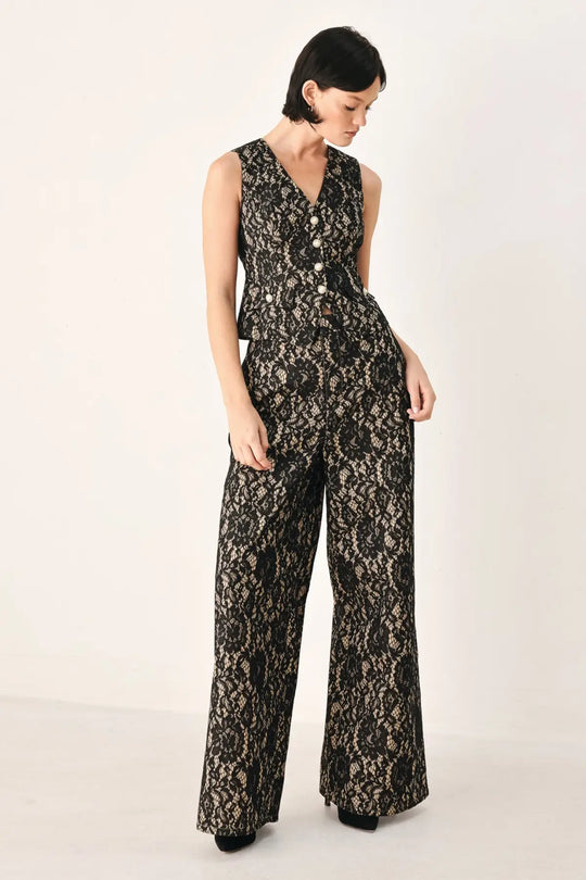 LACE THEORY BLACK/CAMEL WOVEN VEST