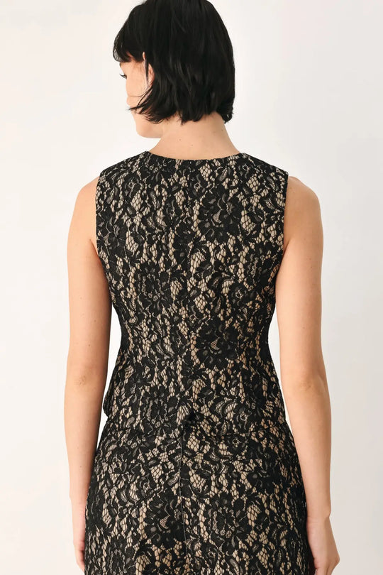 LACE THEORY BLACK/CAMEL WOVEN VEST