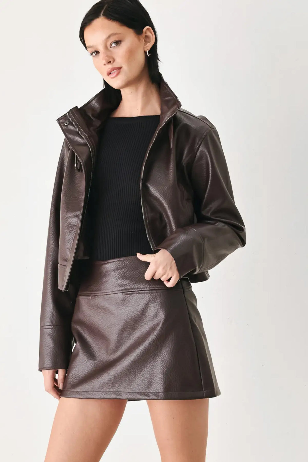 REBEL ROMANCE BUCKLED FAUX LEATHER CROPPED JACKET