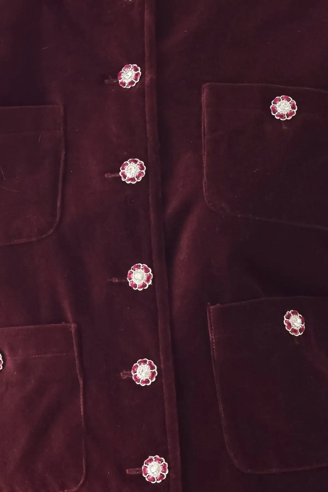 BORDEAUX VELVET BURGUNDY JEWEL-BUTTON CROPPED JACKET