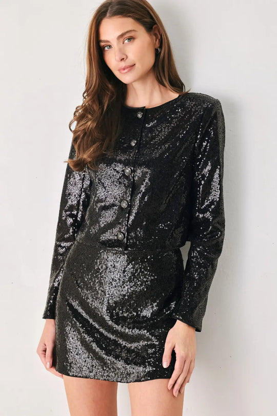 MIDNIGHT DISCO BLACK SEQUIN CROPPED JACKET