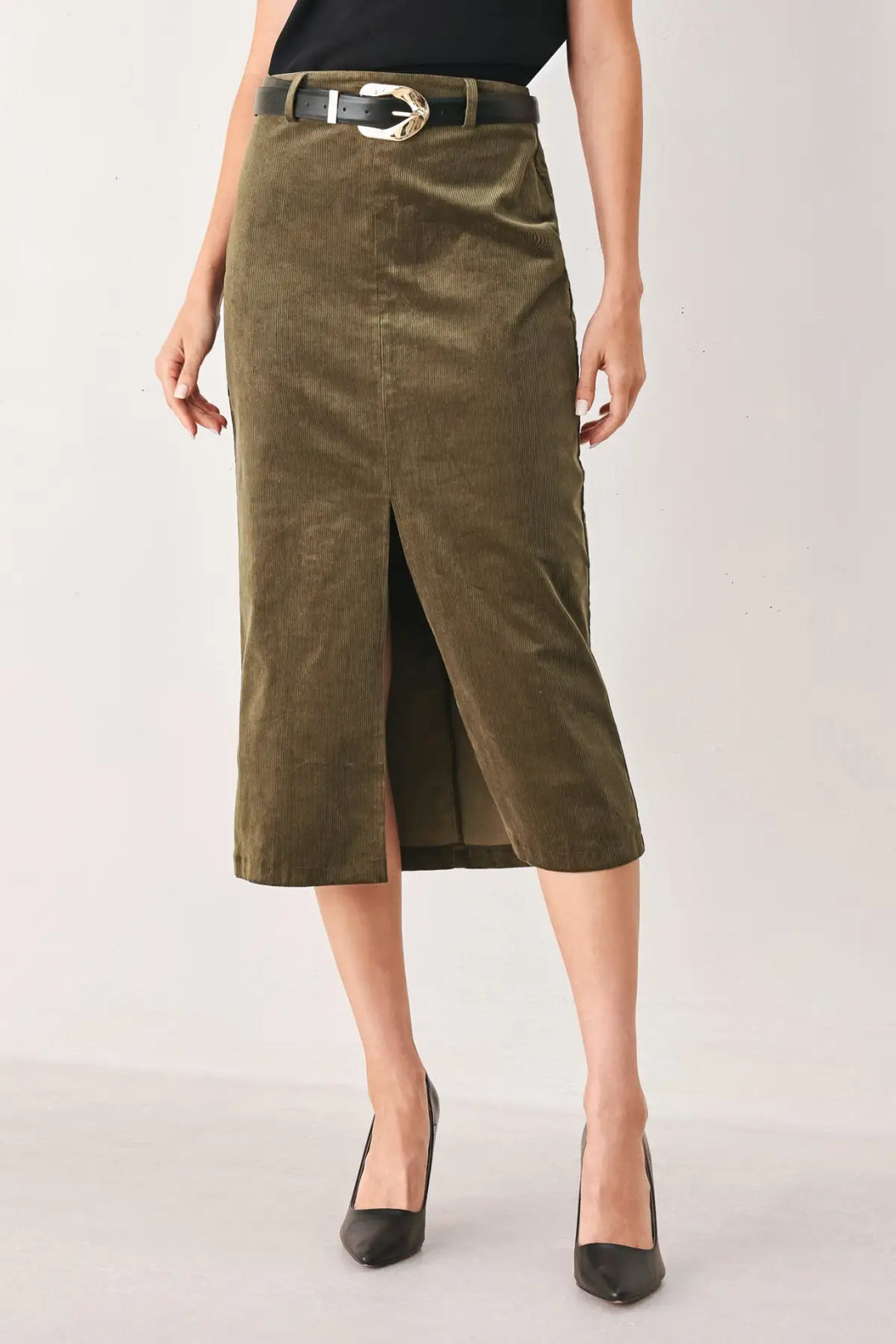 FERNWOOD BUCKLE-BELT MIDI SKIRT - SKIRTS