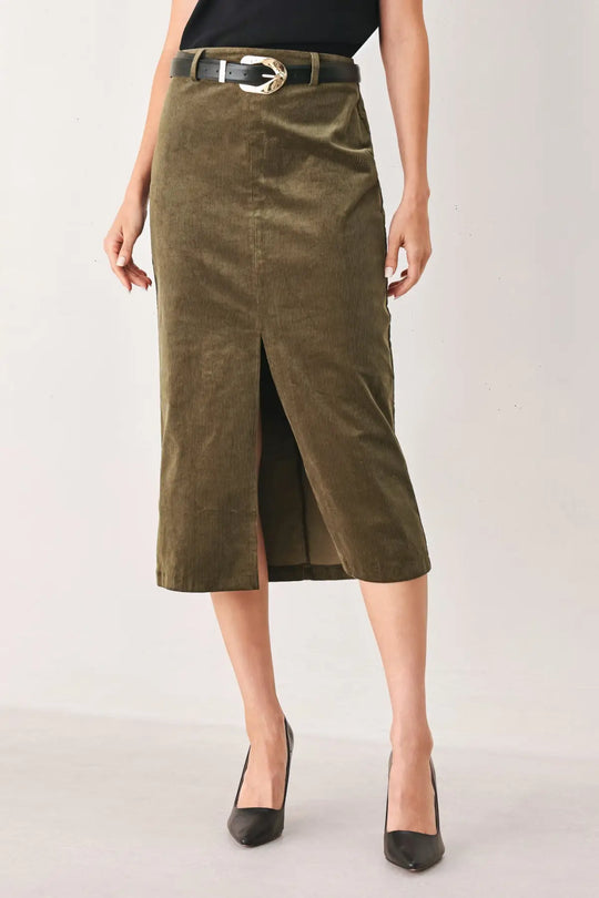 FERNWOOD BUCKLE-BELT MIDI SKIRT - SKIRTS