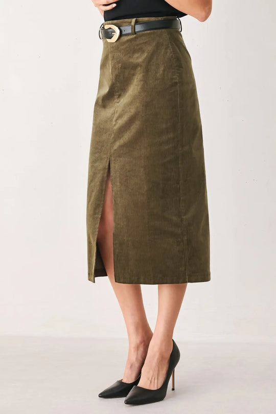 FERNWOOD BUCKLE-BELT MIDI SKIRT - SKIRTS