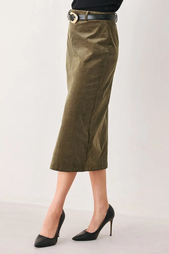 FERNWOOD BUCKLE-BELT MIDI SKIRT - SKIRTS