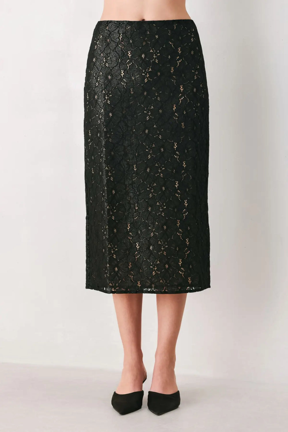 NOIR LACE AFFAIR BLACK/NUDE LACE PENCIL SKIRT
