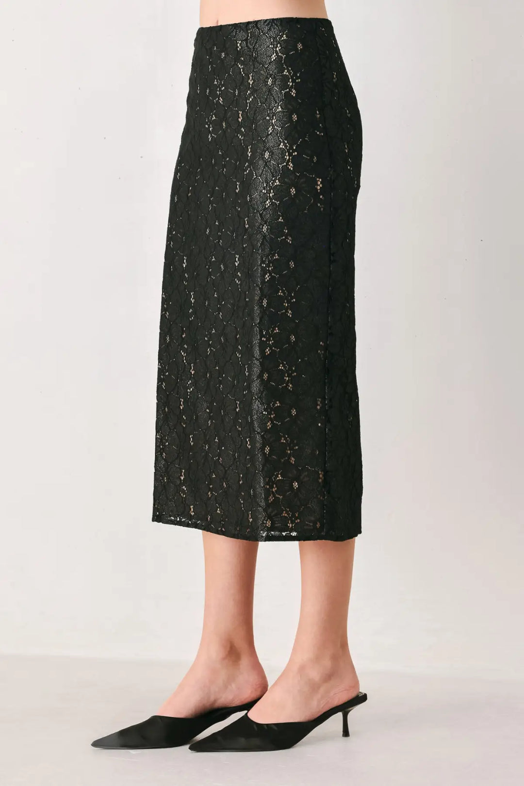 NOIR LACE AFFAIR BLACK/NUDE LACE PENCIL SKIRT