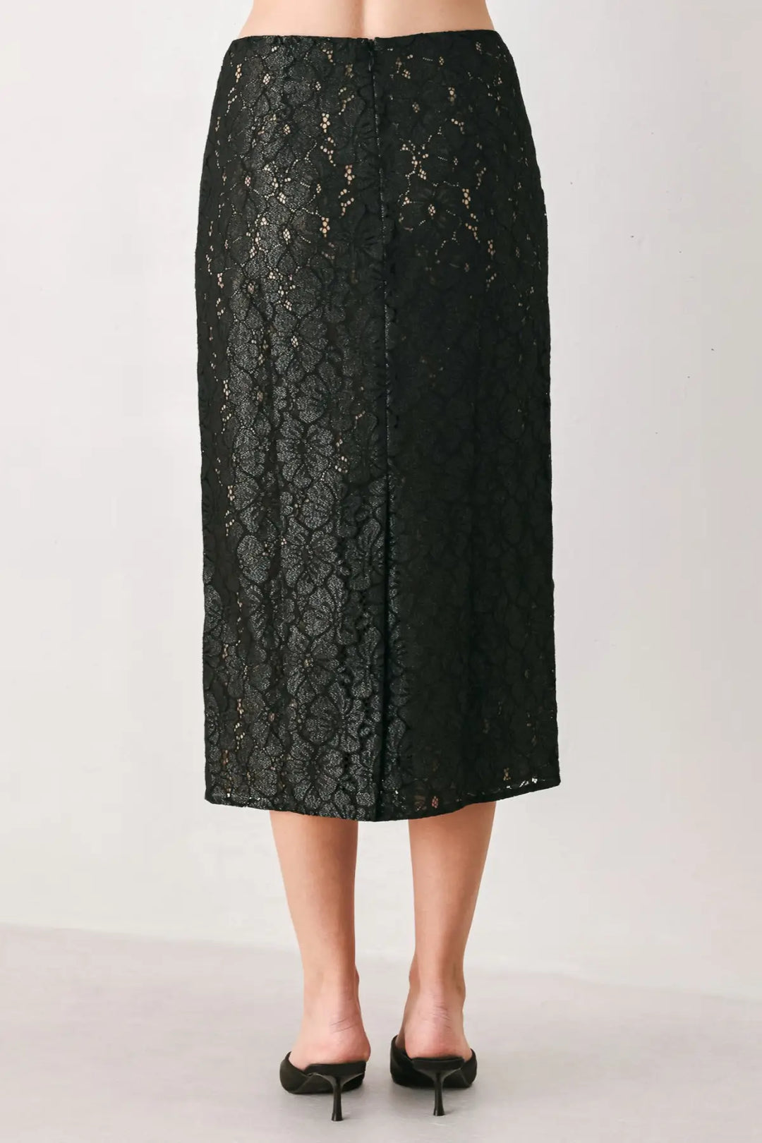 NOIR LACE AFFAIR BLACK/NUDE LACE PENCIL SKIRT