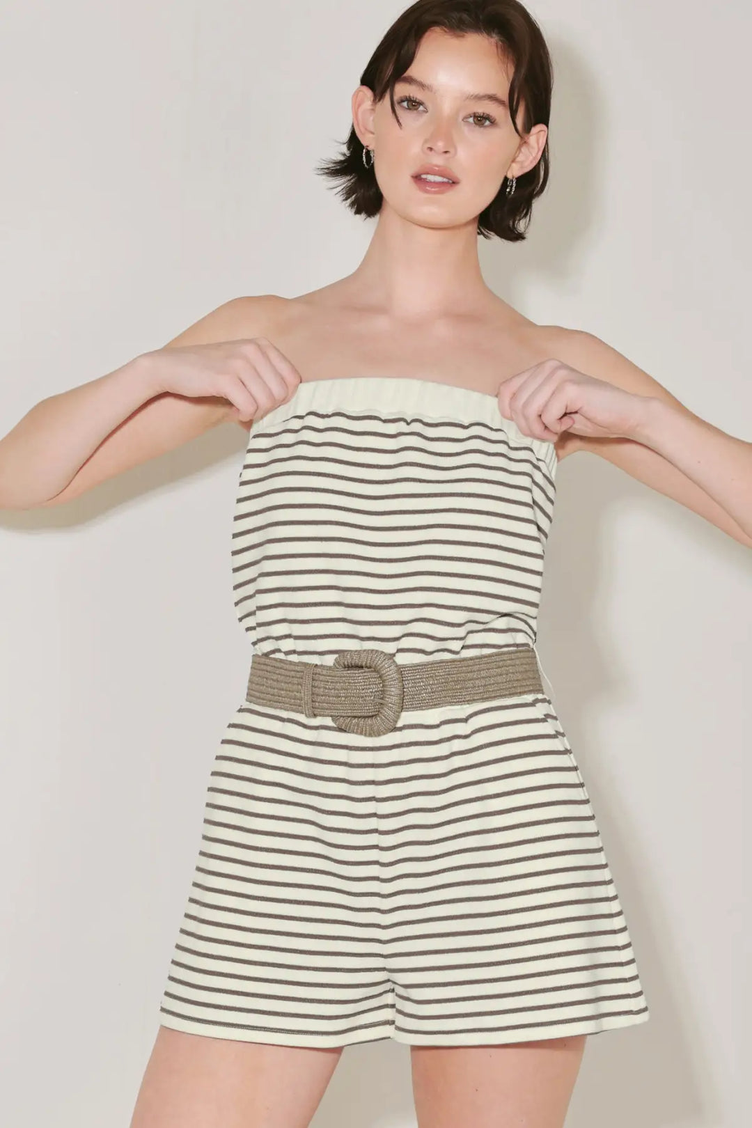 WEEKEND STRIPE KNIT ROMPER - ROMPER