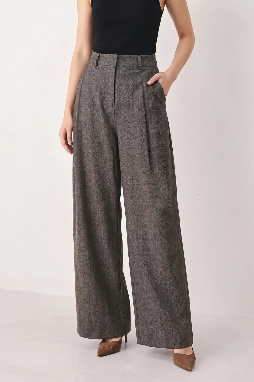 COCOA STRUCTURE BROWN WIDE-LEG PANTS