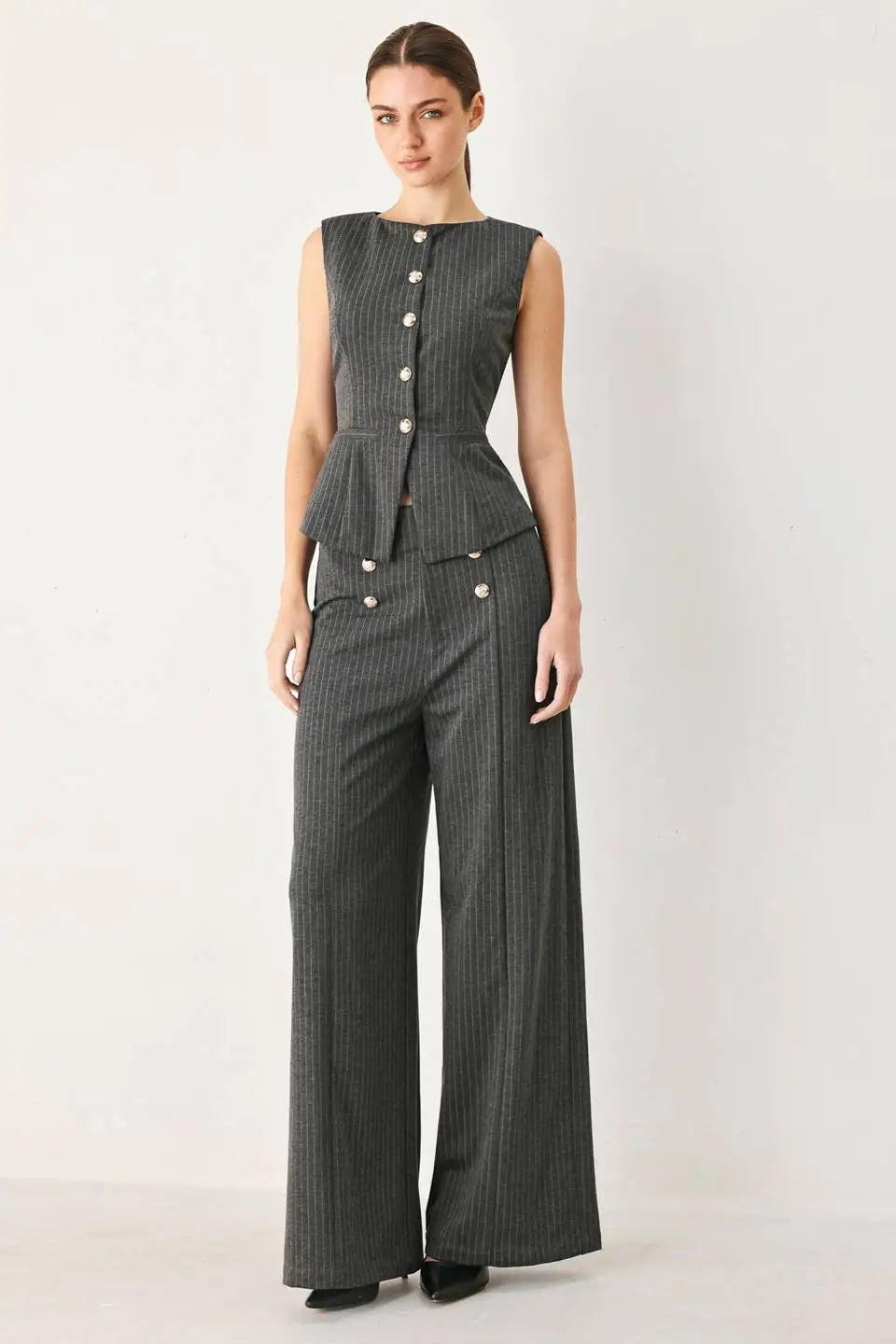 MODERN PINSTRIPE WOVEN PANTS - PANTS