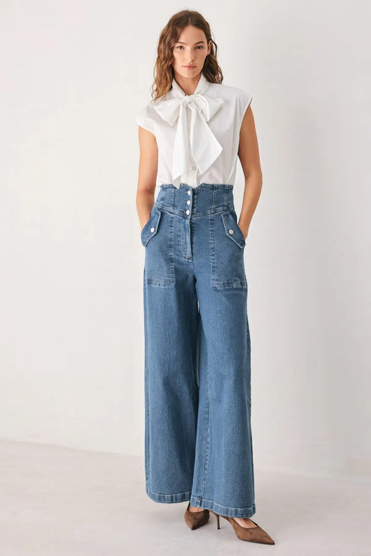 BRIAR BLUE FLARED DENIM PANTS - PANTS
