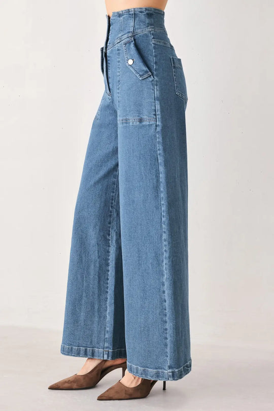 BRIAR BLUE FLARED DENIM PANTS - PANTS