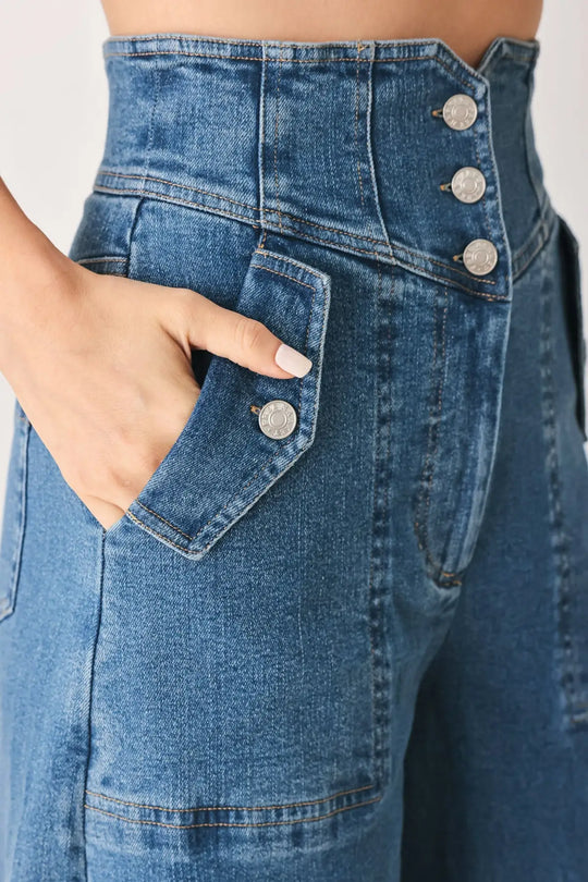 BRIAR BLUE FLARED DENIM PANTS - PANTS