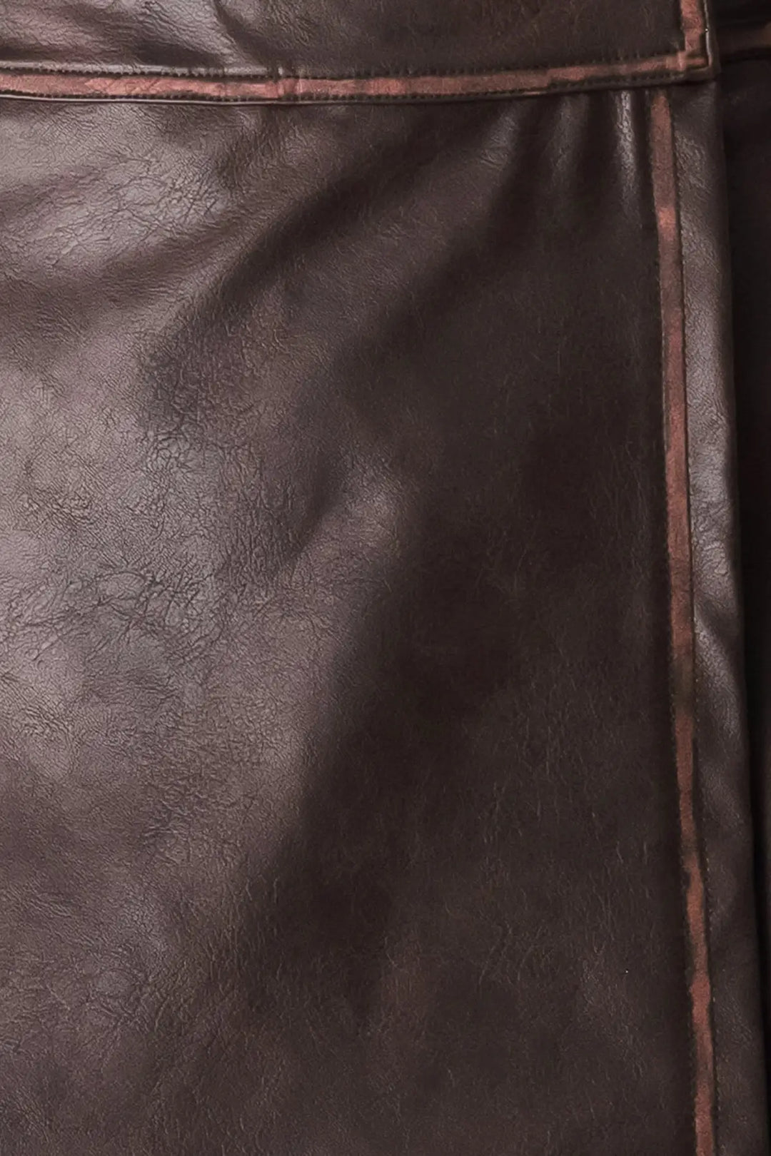 SADDLE STREET BROWN FAUX LEATHER WRAP SKORT