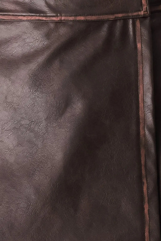 SADDLE STREET BROWN FAUX LEATHER WRAP SKORT