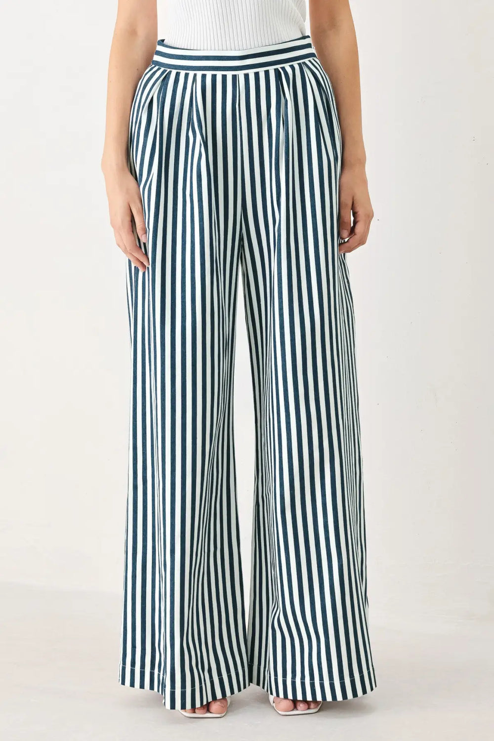 PORTSIDE STRIPE WOVEN WIDE LEG PANTS - PANTS