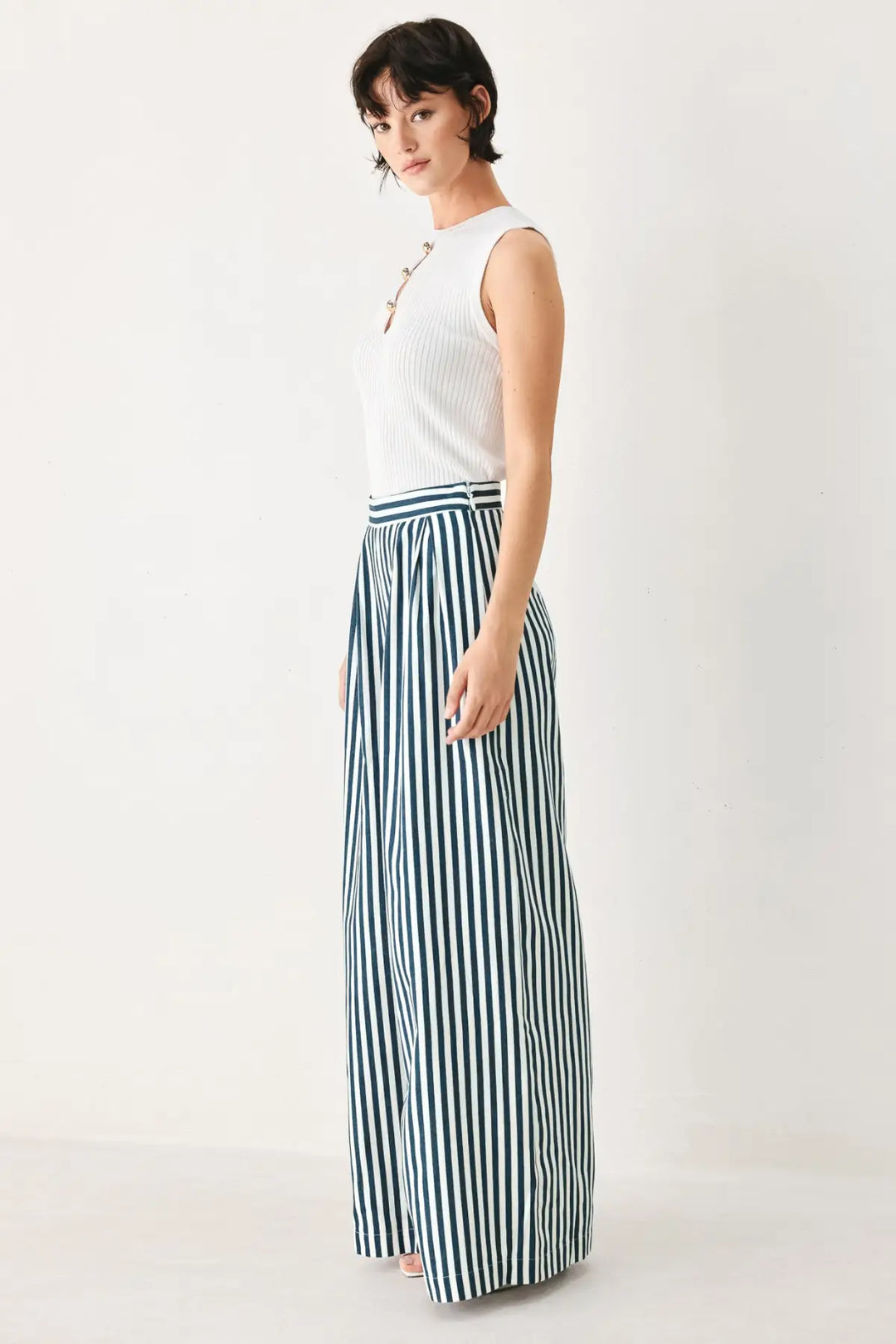 PORTSIDE STRIPE WOVEN WIDE LEG PANTS - PANTS
