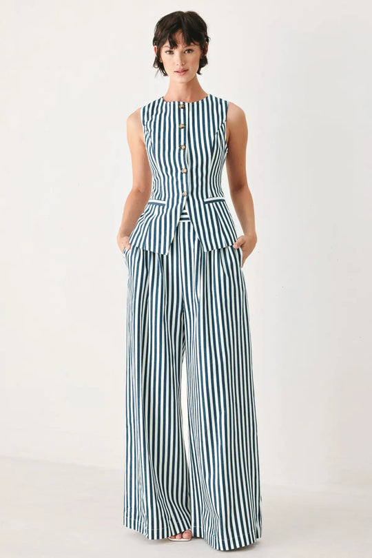 PORTSIDE STRIPE WOVEN WIDE LEG PANTS - PANTS