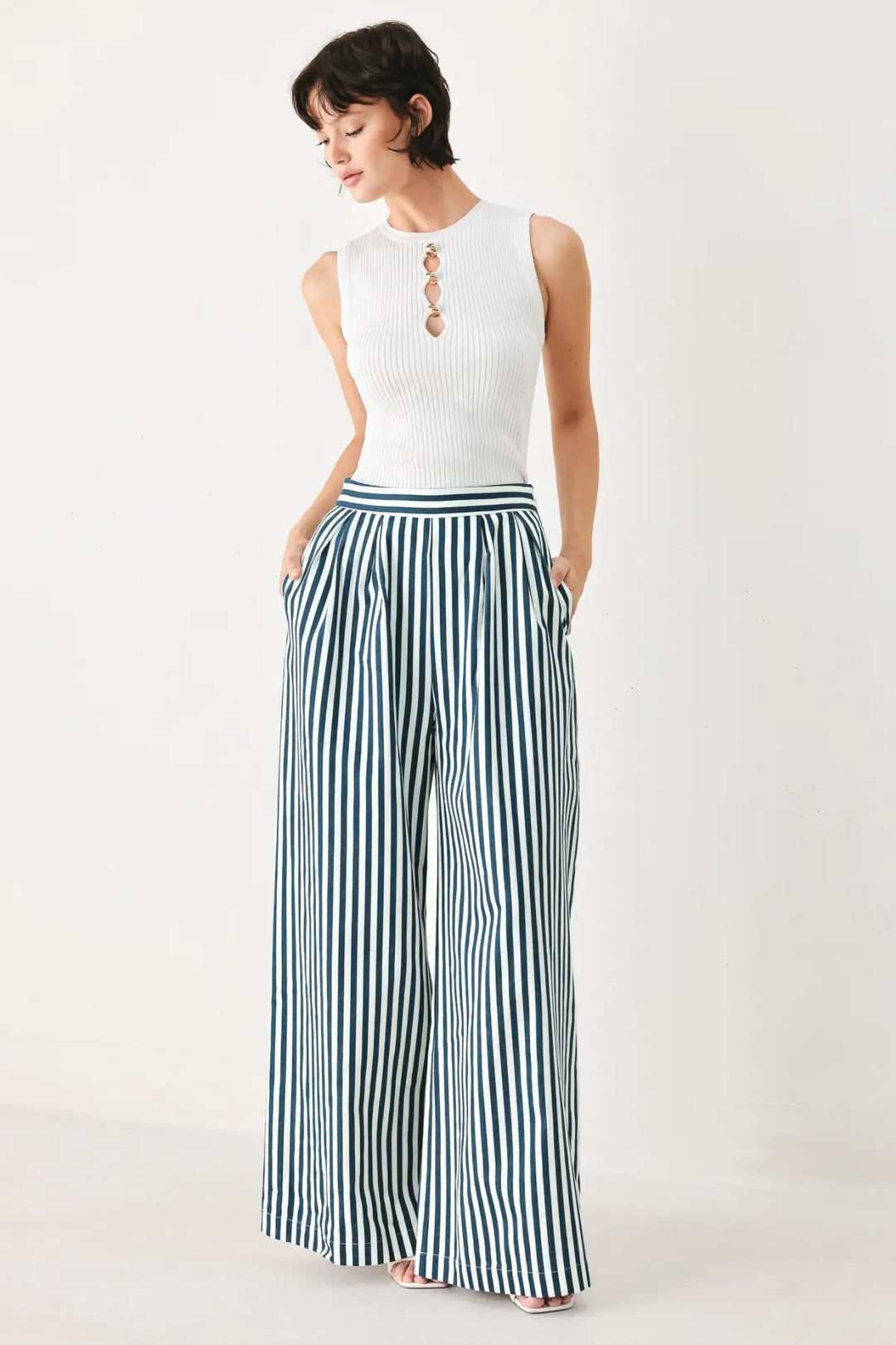 PORTSIDE STRIPE WOVEN WIDE LEG PANTS - PANTS