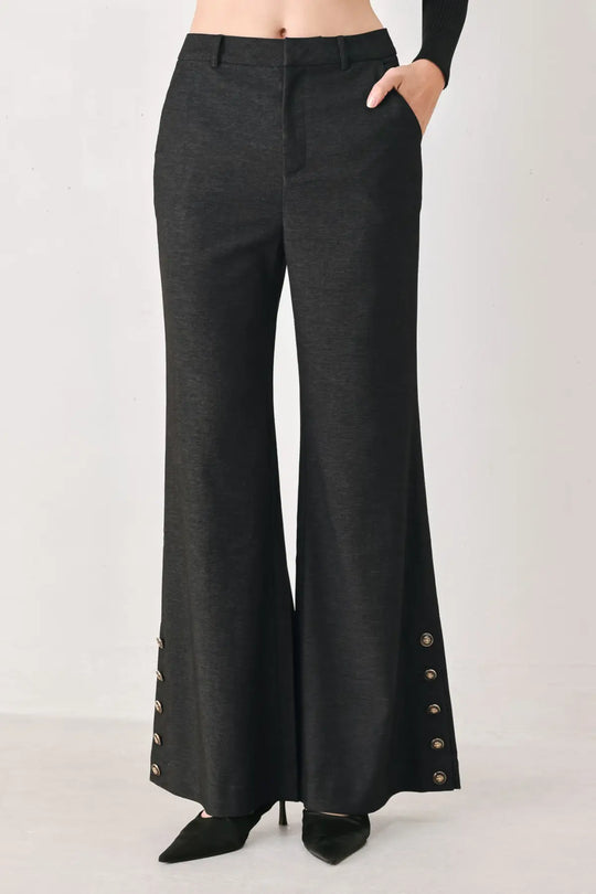COMMAND NOIR BLACK BUTTON-HEM FLARE PANTS