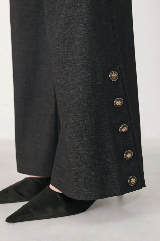 COMMAND NOIR BLACK BUTTON-HEM FLARE PANTS