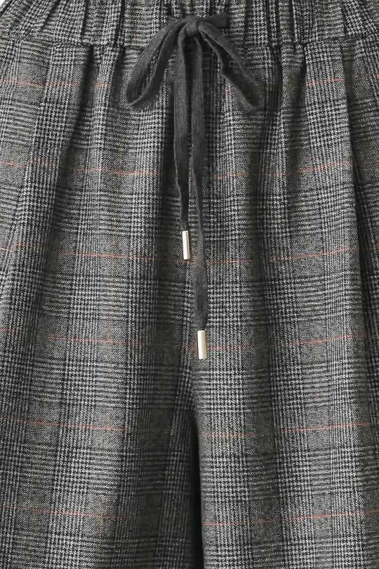 OFF THE CLOCK PLAID DRAWSTRING WIDE LEG PANTS