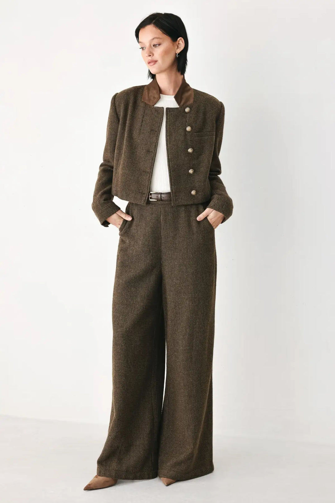 HERITAGE CHARM BELTED WIDE LEG PANTS